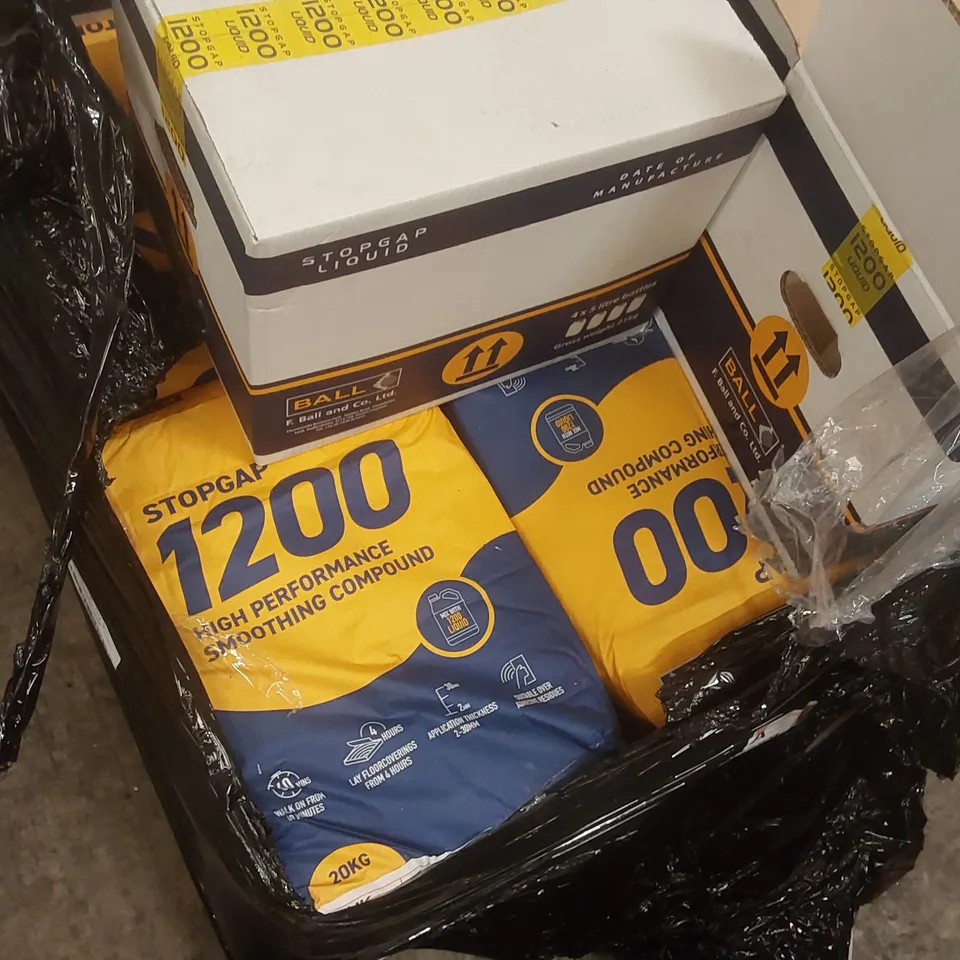 PALLET CONTAINING A VERY LARGE QUANTITY OF BALL STOPGAP 1200 LIQUID AND BALL STOPGAP 1200 HIGH PERFORMANCE SMOOTHING COMPOUND