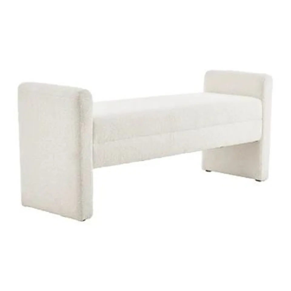 BOXED LIVING AND HOME WHITE RECTANGLE TEDDY UPHOLSTERED H-SHAPED BENCH