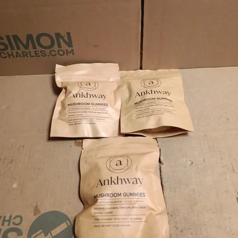 3 X ANKHWAY MUSHROOM GUMMIES NATURAL RASPBERRY 60 GUMMIES