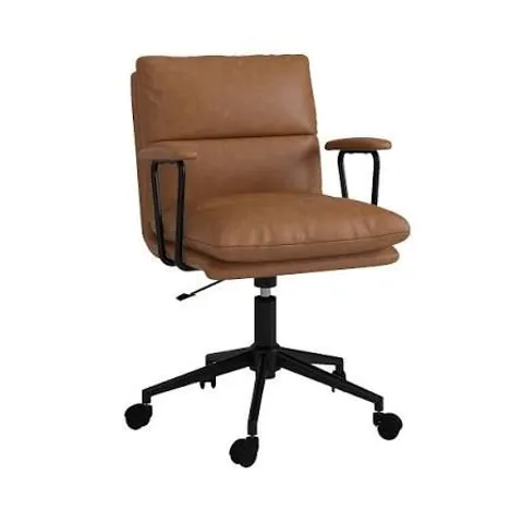 BOXED TAN FAUX LEATHER SWIVEL OFFICE CHAIR - OTIS