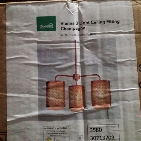 BOXED DUNELM VIENNA 3 LIGHT CEILING FITTING CHAMPAGNE