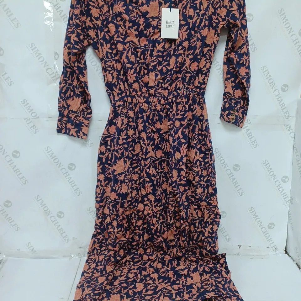 WHITE STUFF OLIVE JERSEY MIDI DRESS IN NAVY MULTI - SIZE 8