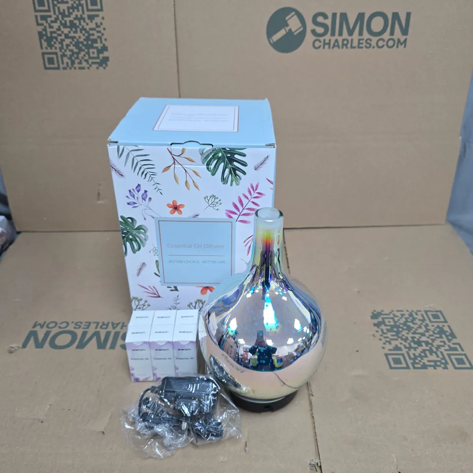 ESSENTIAL OIL DIFFUSER – GLASS TEARDROP WITH RAINBOW FINISH (BOXED)