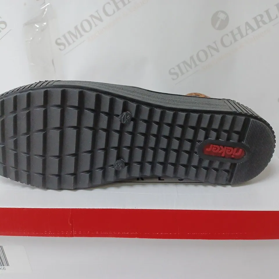 BOXED PAIR OF RIEKER HI TOP TRAINERS IN BLACK UK SIZE 6