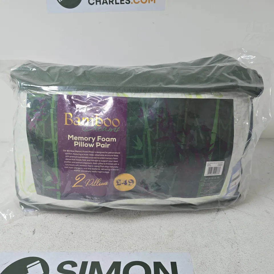 SNOOZEVILLE BAMBOO DREAMS MEMOORY FOAM PILLOW PAIR GREEN (70X45CM)
