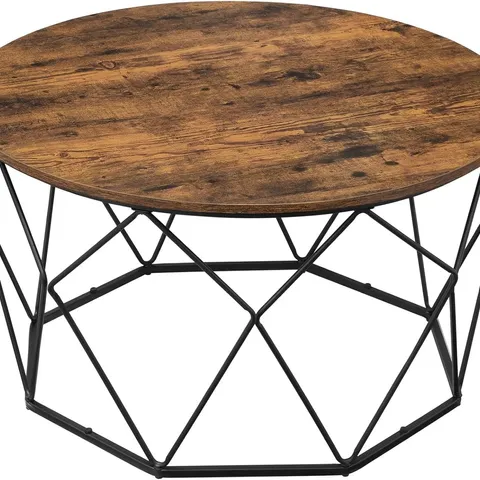 BOXED VASAGLE ROUND COFFEE TABLE - RUSTIC BROWN AND BLACK