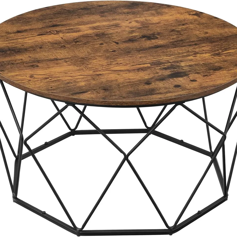 BOXED VASAGLE ROUND COFFEE TABLE - RUSTIC BROWN AND BLACK