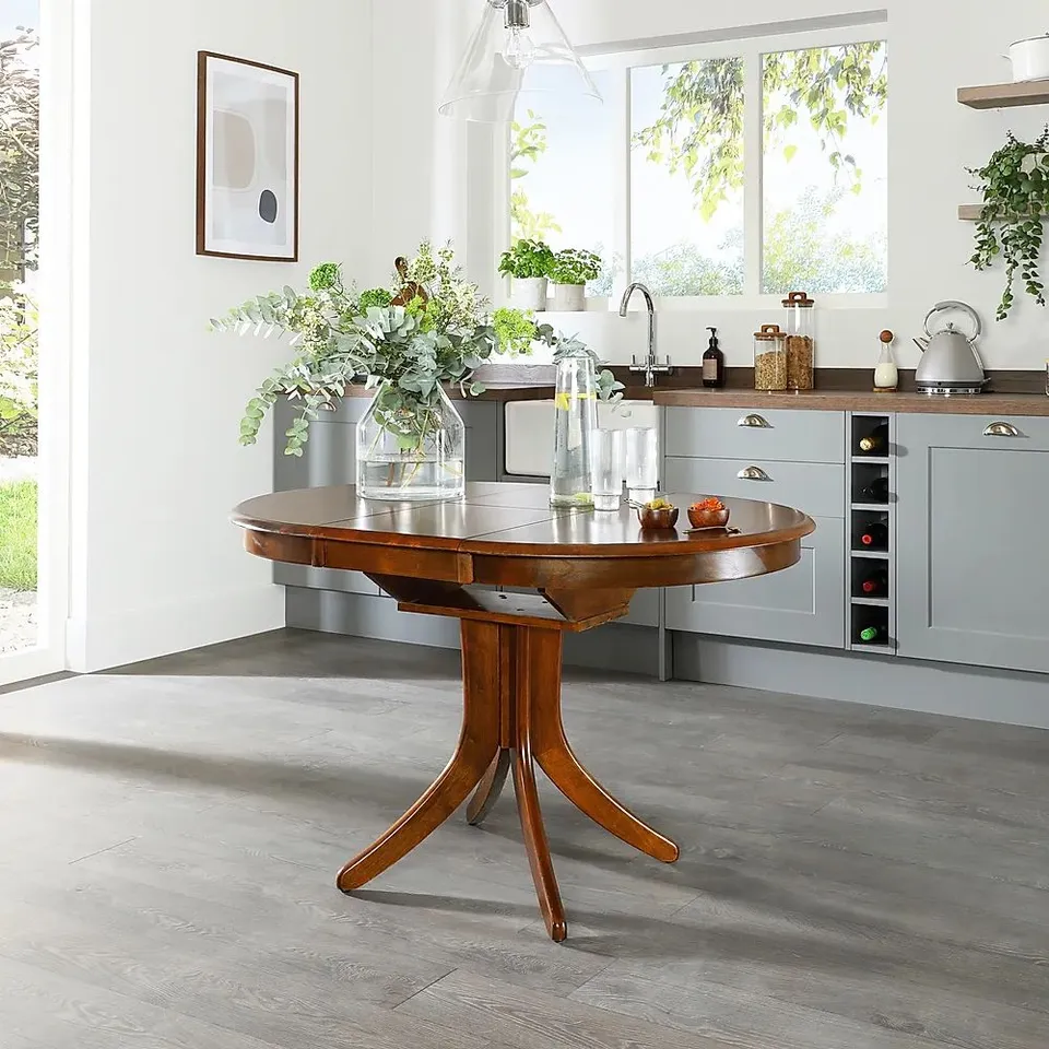 BOXED DESIGNER HUDSON ROUND DARK WOOD 90-120cm EXTENDING DINING TABLE
