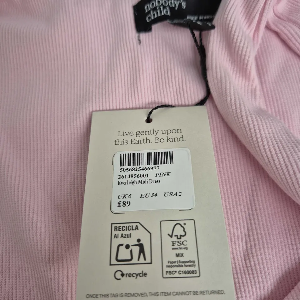 NOBODY'S CHILD EVERLEIGH MIDI DRESS – PINK, UK 6 (EU 34, USA 2)