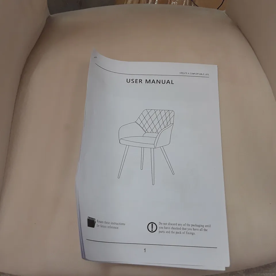 BOXED SET OF 2 UPHOLSTERED FABRIC DINING CHAIRS - CREAM (1 BOX)