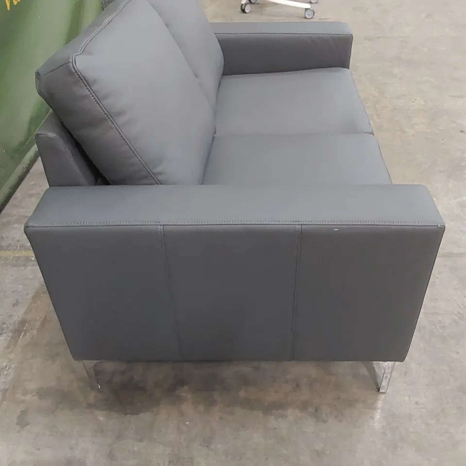 BALTIMORE 2 SEATER GREY LEATHER UPHOLSTERED SOFA