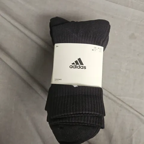 ADIDAS 6 PACK BLACK CREW SOCK PAIRS - UK 6.5-8