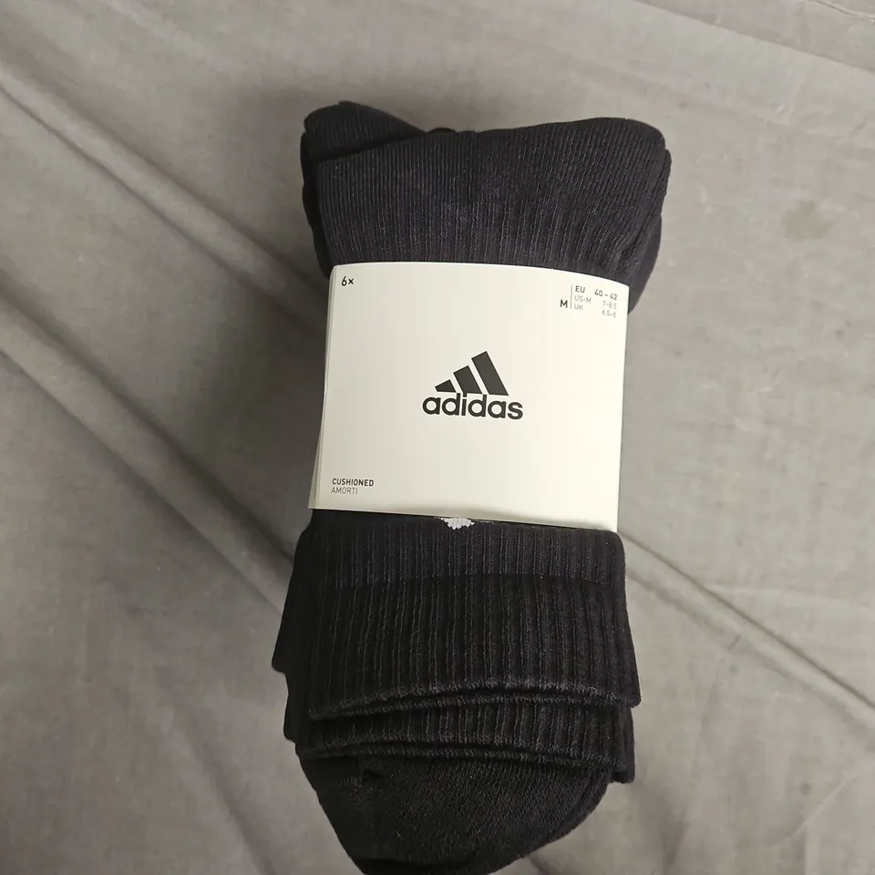 ADIDAS 6 PACK BLACK CREW SOCK PAIRS - UK 6.5-8