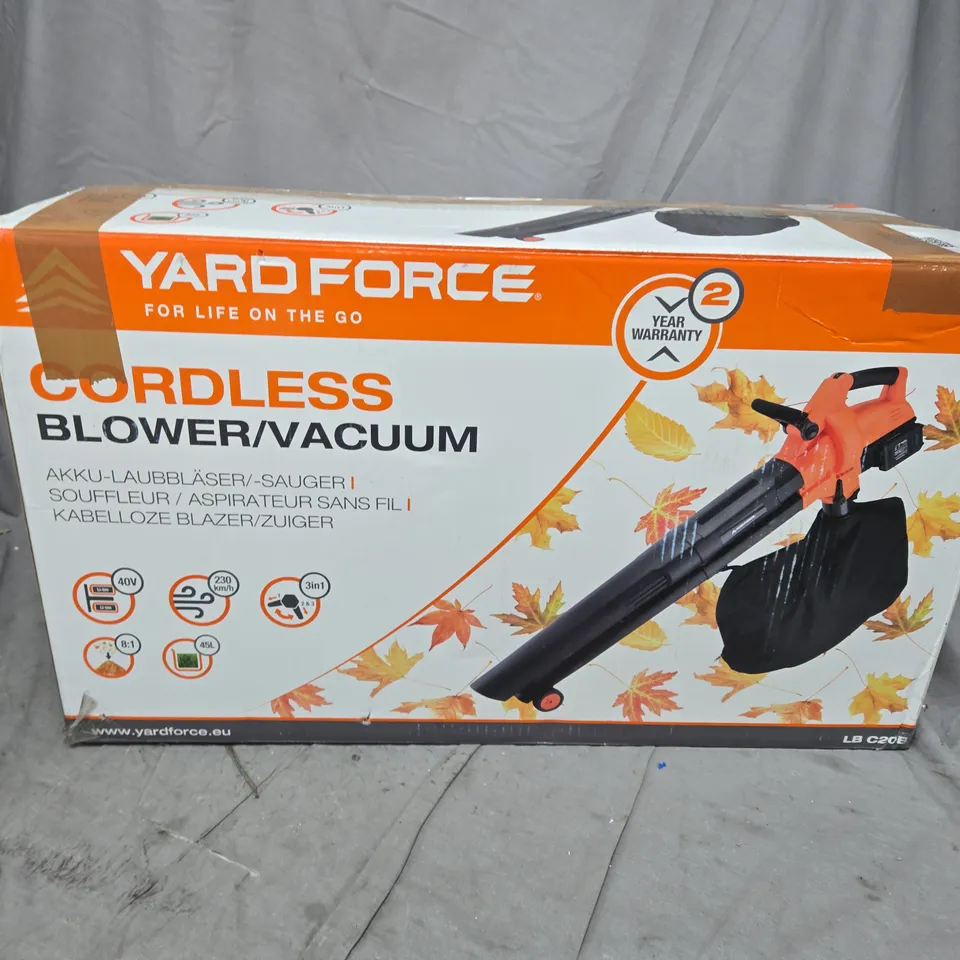 YARD FORCE CORDLESS BLOWER/VACUUM – BOXED