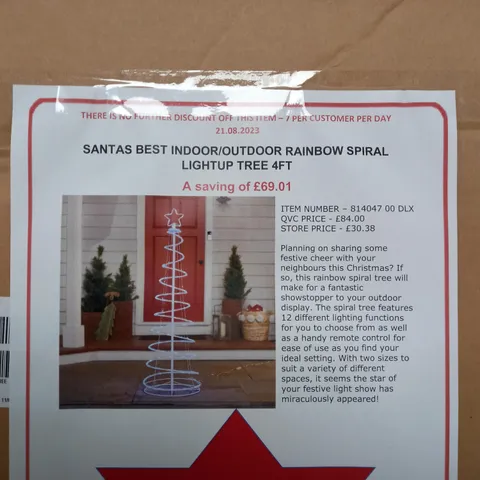 BOXED SANTAS BEST INDOOR/OUTDOOR RAINBOW SPIRAL LIGHTUP TREE