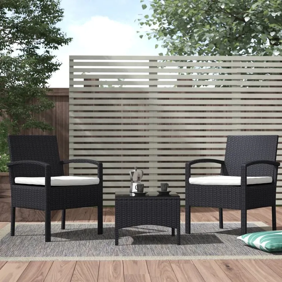 2 SEATER CONVERSATION SEATS RATTAN EFFECT BLACK