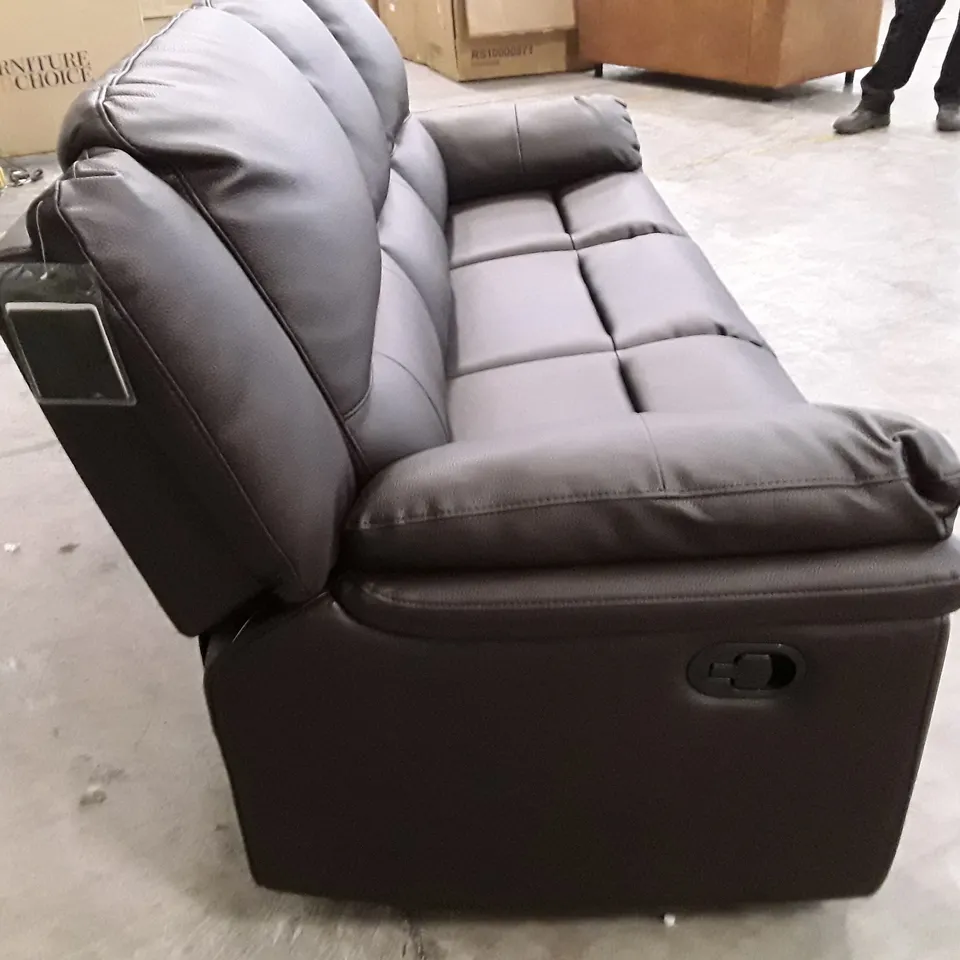 DESIGNER ALBION 3 SEATER MANUAL RECLINER SOFA - CHOCOLATE LEATHER