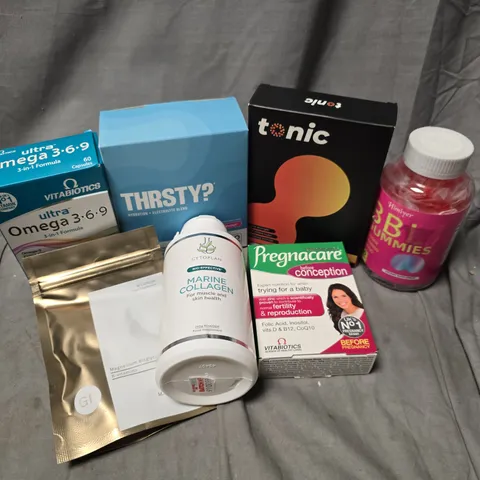 APPROXIMATELY 15 ASSORTED VITAMIN/HEALTH AID PRODUCTS TO INCLUDE CYTOPLAN MARINE COLLAGEN, BBL GUMMIES, THIRSTY HYDRATION & ELECTROLYTE BLEND, ETC - COLLECTION ONLY