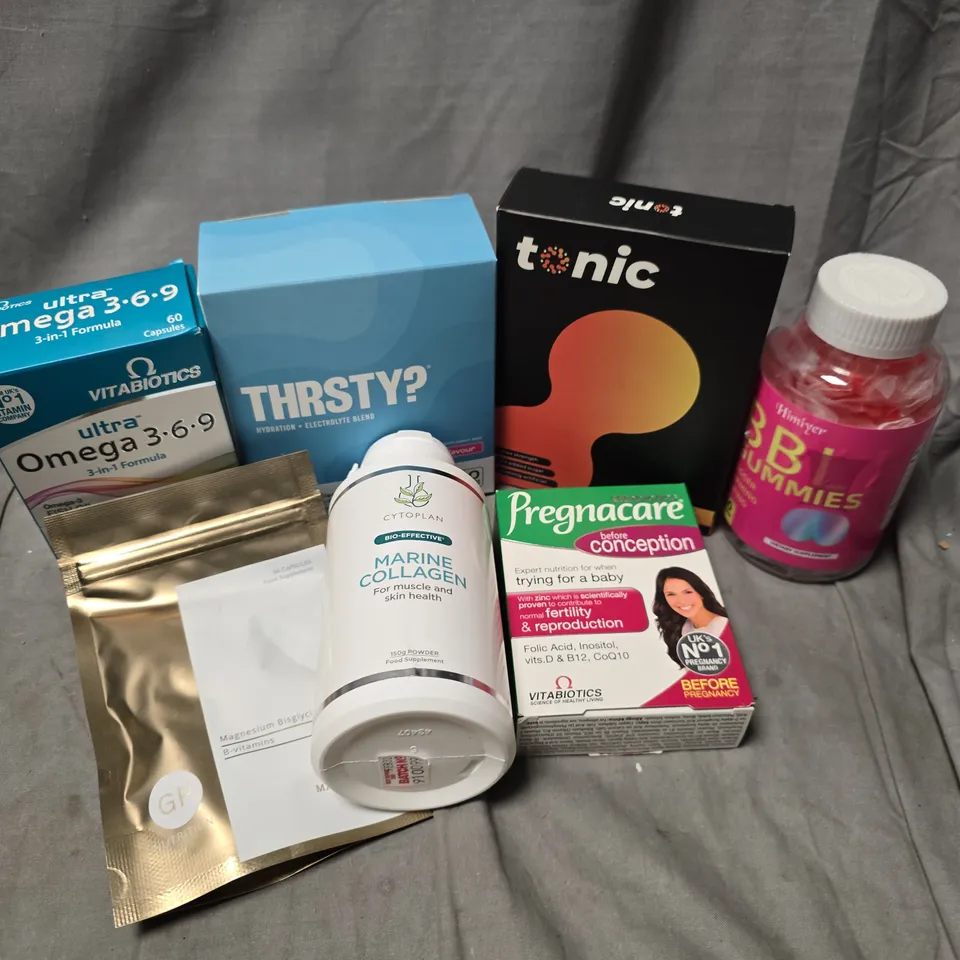 APPROXIMATELY 15 ASSORTED VITAMIN/HEALTH AID PRODUCTS TO INCLUDE CYTOPLAN MARINE COLLAGEN, BBL GUMMIES, THIRSTY HYDRATION & ELECTROLYTE BLEND, ETC - COLLECTION ONLY