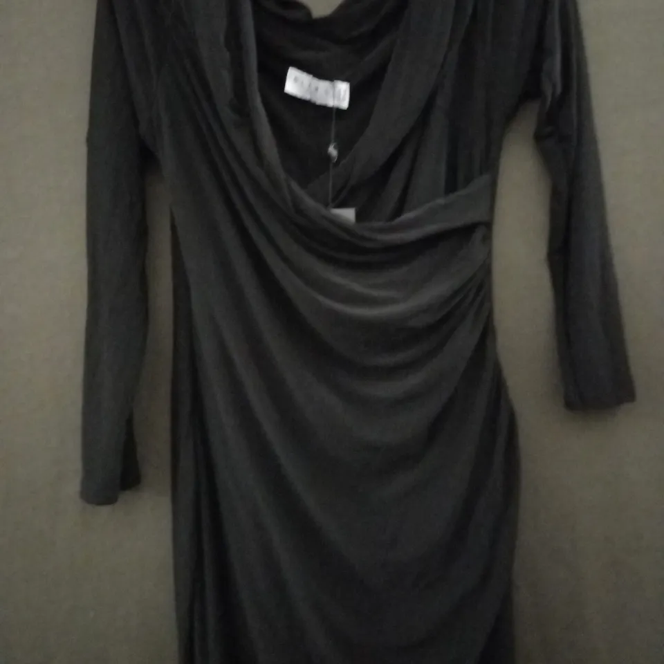 CLUB L BARDOT WRAP RUCHED SPLIT MAXI DRESS IN BLACK - UK 14