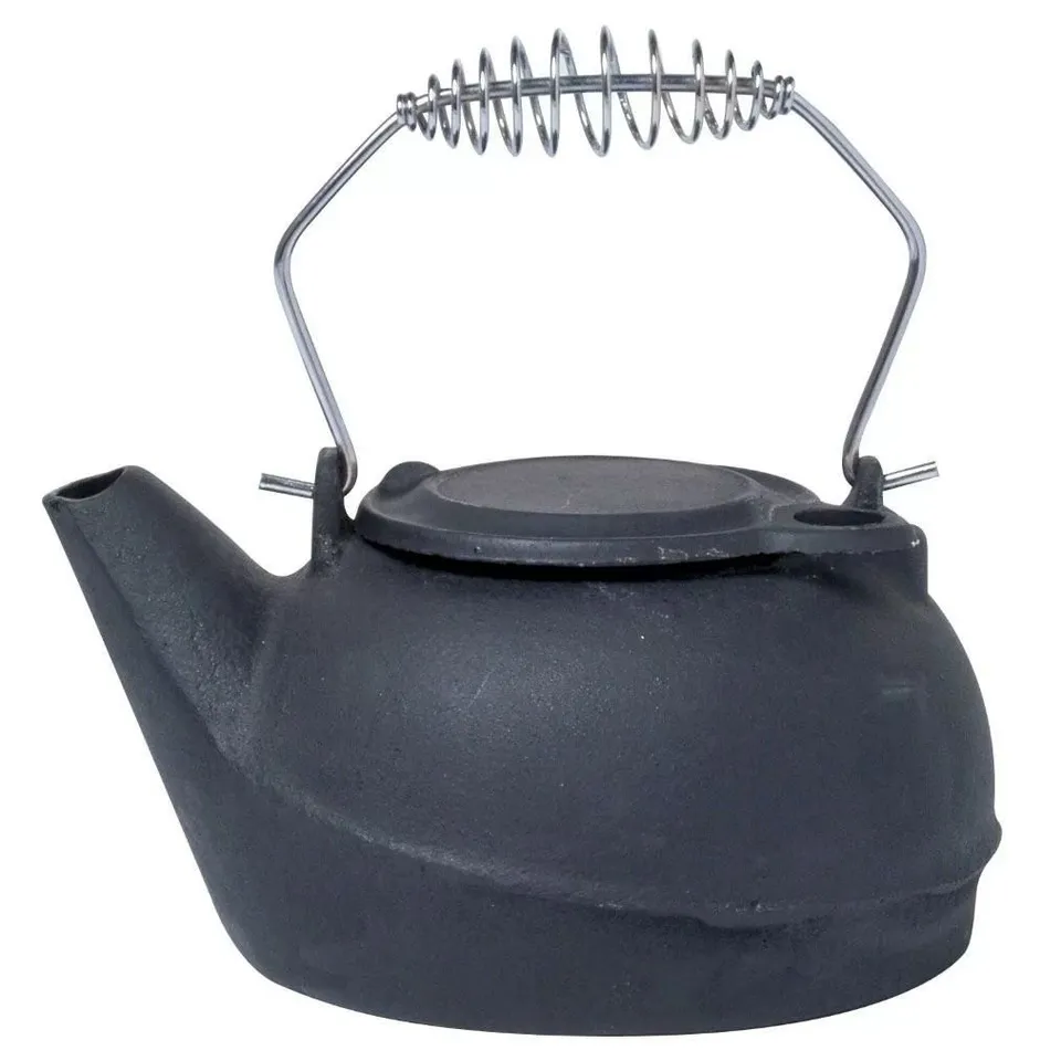 BOXED OPEN HEART FIREPLACE CAST IRON TEA POT BLACK