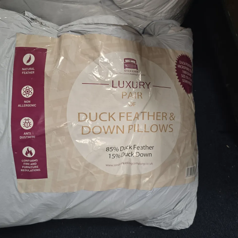 LOT OF 4 ASSORTED HOME FABRIC ITEMS TO INCLUDE DUCK FEATHER PILLOWS