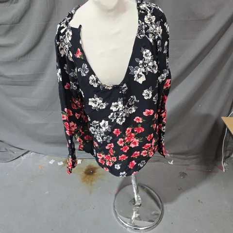 MONSOON FLORAL PRINT DRESS, NAVY WITH PINK FLOWERS – UK 16 (EU 44, US 12)