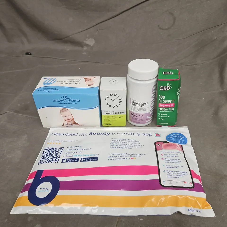 TOTE OF APPROXIMATELY 15 ASSORTED HEALTHCARE PRODUCTS TO INCLUDE BOUNTY PREGNANCY PACKS - CBD OIL SPRAY AND MENOPAUSE SUPPORT SUPPLEMENTS
