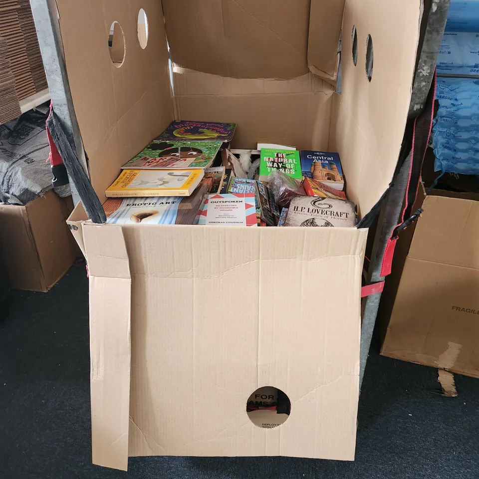 CAGE OF A SIGNIFICANT QUANTITY OF ASSORTED BOOKS BY CAROLINA BUZIO, JENNETTE MCCURDY, THE HAIRY BIKERS, JOHN COATES, JEFF KINNEY,  TERRY NATION, ROBERT GODDARD,  ANDREW LLOYD WEBBER, ETC