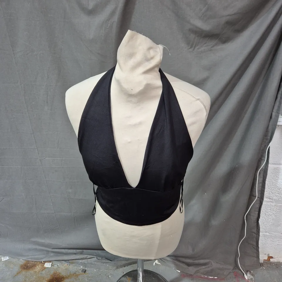 WOMEN'S BLACK HALTER-NECK CROP TOP WITH WAIST TIES SZIE M