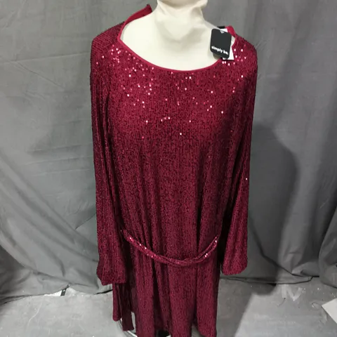 SIMPLY BE SEQUIN DRESS – UK SIZE 18, WINE RED
