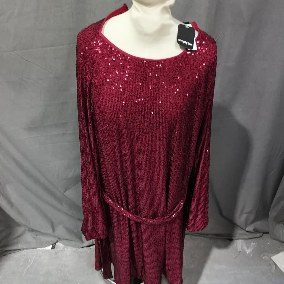 SIMPLY BE SEQUIN DRESS – UK SIZE 18, WINE RED