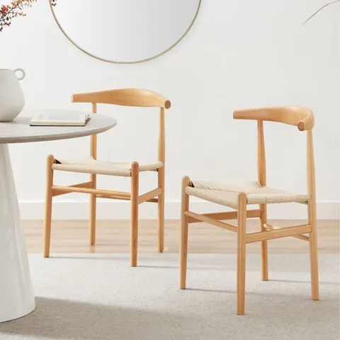 BOXED SET OF 2 LUGAR SOLID BEECH WOODEN ROPE DINING CHAIRS