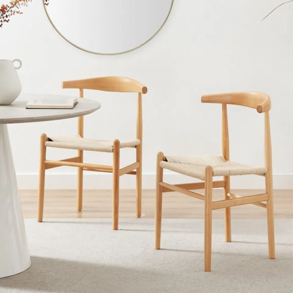 BOXED SET OF 2 LUGAR SOLID BEECH WOODEN ROPE DINING CHAIRS