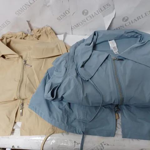 APPROXIMATELY 10 CLOTHING INCLUDING: SUMMER DRESSES, WATERPROOF SLEEVELESS JACKET BY WYNNE LAYERS (ALL OF DIFFERENT SIZES)