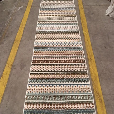 PATTERNED RUG RUNNER – MULTICOLOUR GEOMETRIC STRIPE DESIGN 305 CM X 80 CM