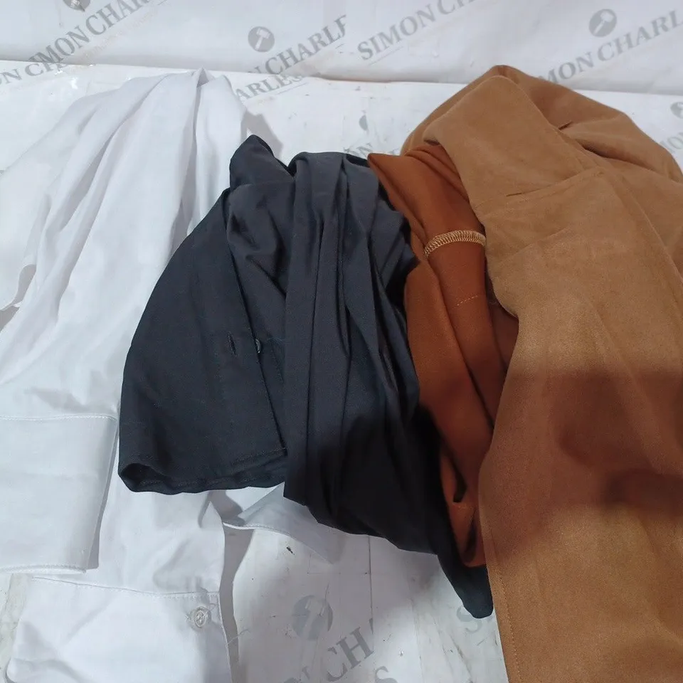 LARGE BOX OF ASSORTED CLOTHING ITEMS TOO INCLUDE SHIRTS AND COATS 