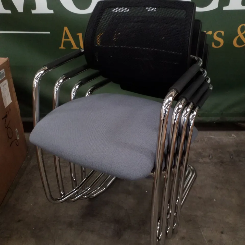 SET OF 4 MESH BACKED CHAIRS - GREY CUSHION 