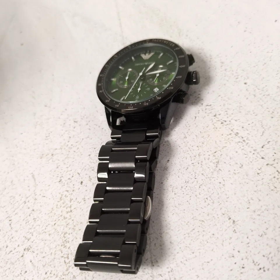 EMPORIO ARMANI CHRONOGRAPH WATCH – GREEN DIAL, STAINLESS STEEL BRACELET