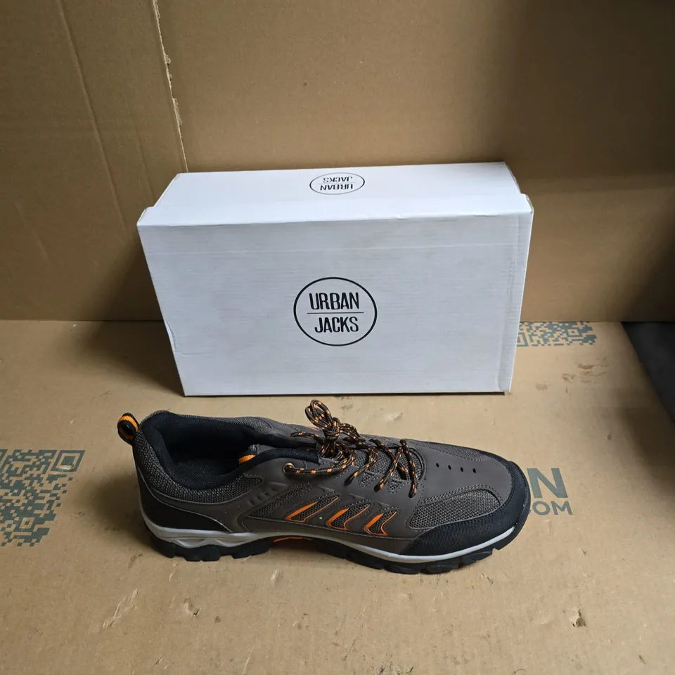 URBAN JACKS HIKING SHOES – GREY/BLACK WITH ORANGE ACCENTS - UK SIZE 12 