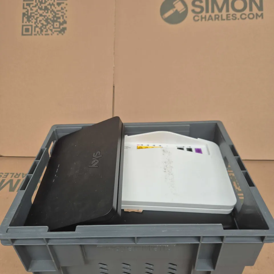 TOTE OF APPROXIMATELY 5 ASSORTED ITEMS INCLUDING SKY WIFI ROUTER, EE WIFI ROUTER AND EE TV REMOTE