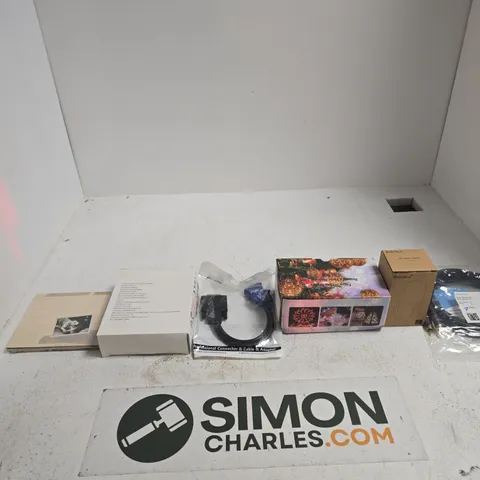 BOX OF APPROXIMATELY 10 ASSORTED ITEMS INCLUDING KABEL DIREKT RCA CABLE, BABYLIA LED NIGHT LIGHT AND FAIRY STRING LIGHTS