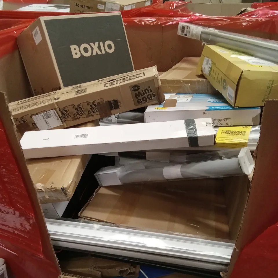 PALLET OF ASSORTED HOUSEHOLD GOODS AND PRODUCTS TO INCLUDE; KIDS TOYS, LARGE QUANTITY OF BLINDS, ELECTRIC BLANKET ETC