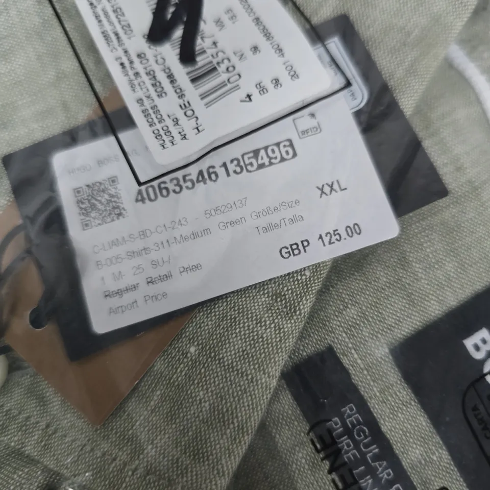 HUGO BOSS REGULAR FIT PURE LINEN SHIRT – GREEN, XXL