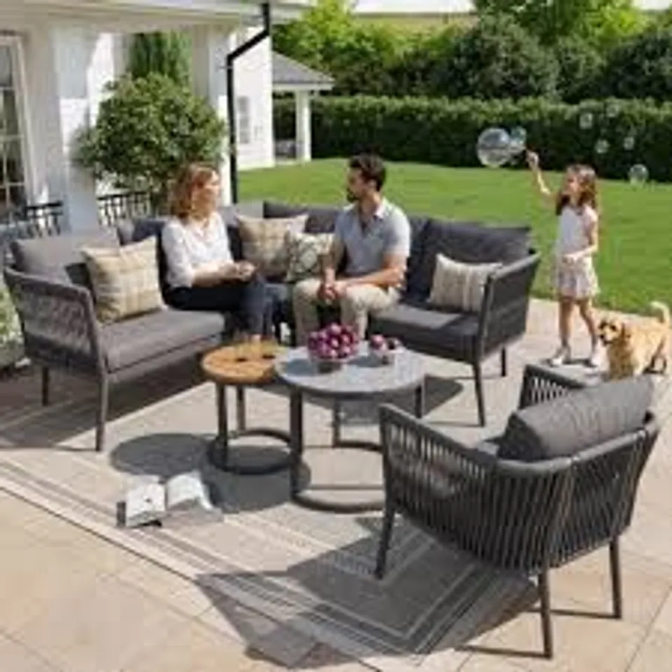 BOXED LARGE OUTDOOR SOFA SET FOR 5-6 PEOPLE, PE RATTAN SEATING SET, GREY (2 BOXES)