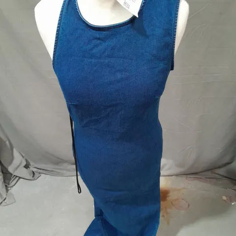 BERSKHA ASYMETRICAL BACKLESS SPLIT DRESS IN BLUE DENIM SIZE S