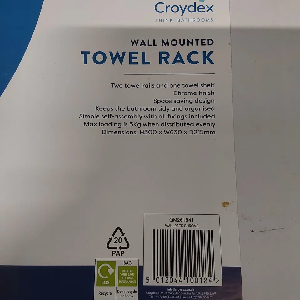 BOXED CROYDEX WALL MOUNTED TOWEL RACK 