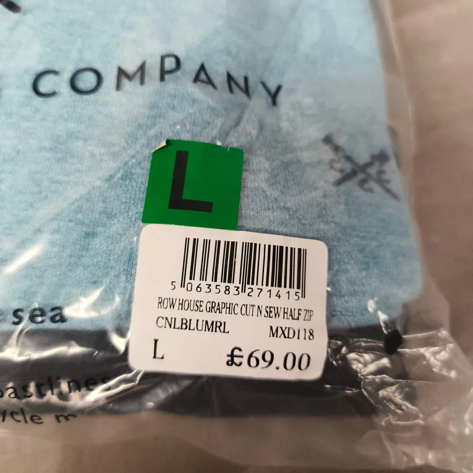 BAGGED CREW CLOTHING COMPANY HALF ZIP TOP – LIGHT BLUE, UK SIZE L