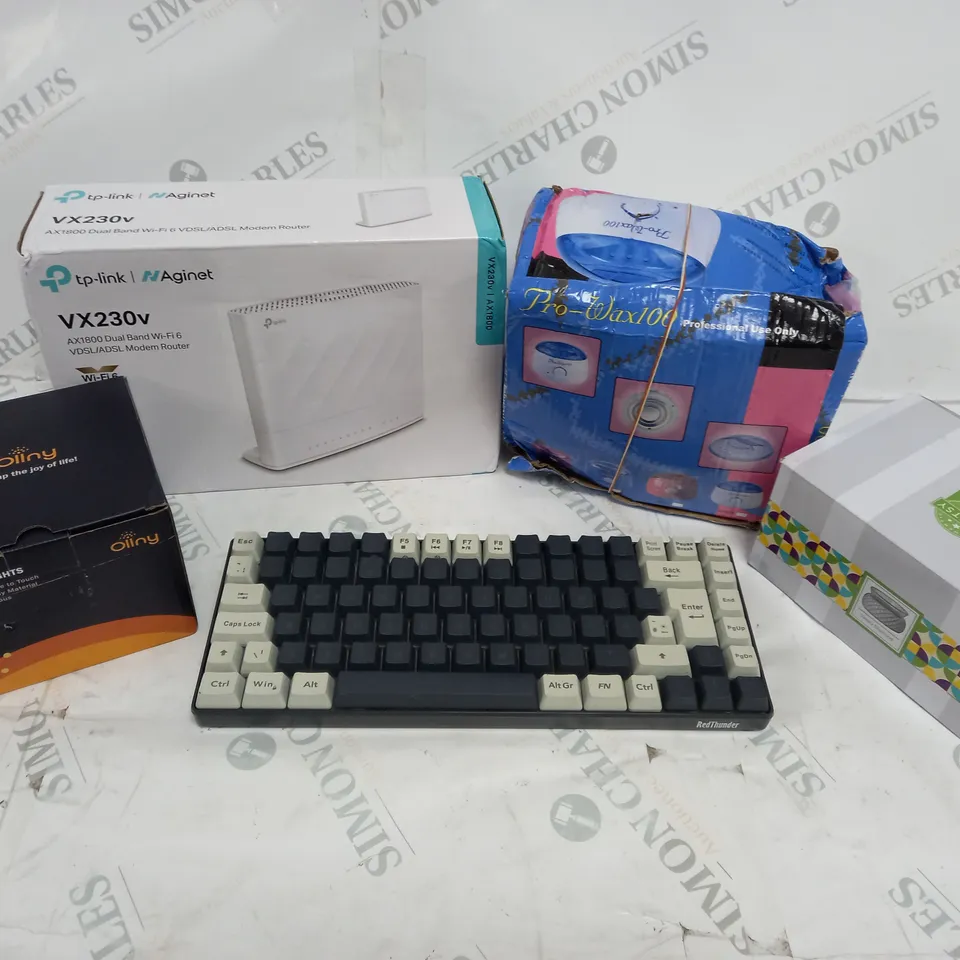 SEVEN ASSORTED ELECTRICAL PRODUCTS TO INCLUDE; SCENTSY, RED THUNDER KEYBOARD AND TP LINK VX230V