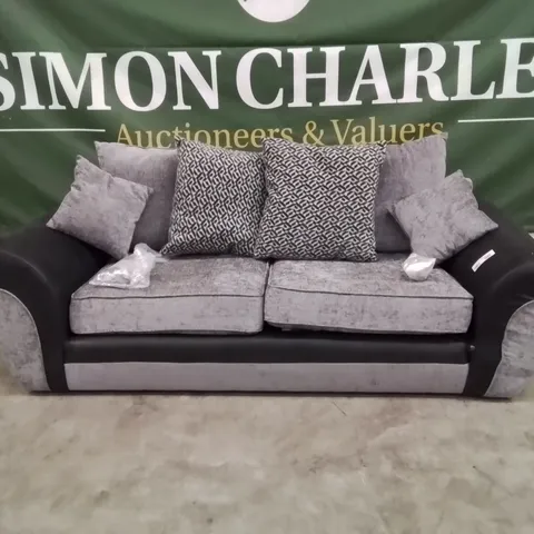QUALITY DESIGNER FABRIC UPHOLSTERED 3 SEATER LIGHT GREY SOFA